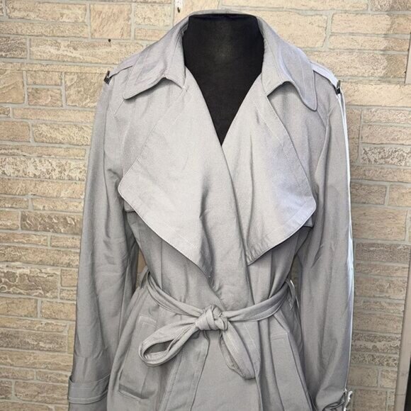 Michael Kors Gray Belted Trench Coat Size Large Great Condition - Picture 1 of 11